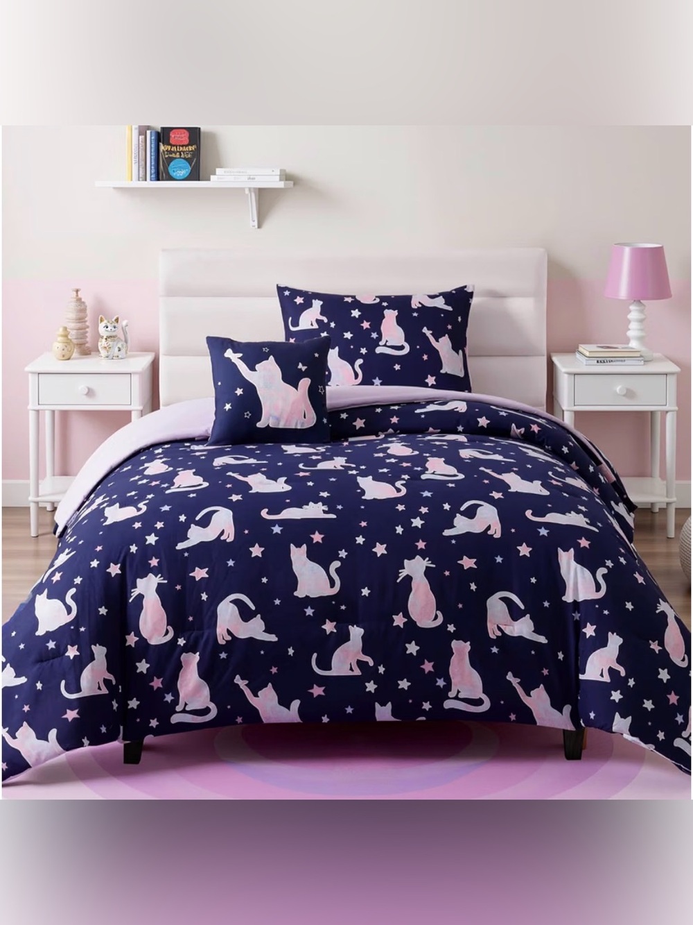 NWTOB Twin Bedding Sets for Girls - 3 Pieces Cute Cat Bedding Twin Comforter Set